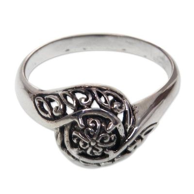 Alternate image for Unique Sterling Silver Band Ring Rainforest Bloom