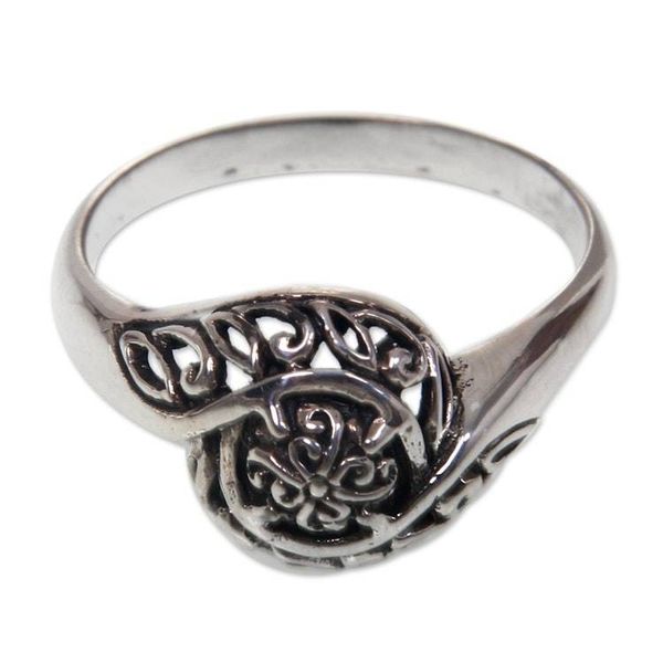 Alternate image for Unique Sterling Silver Band Ring Rainforest Bloom