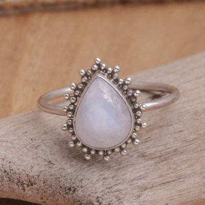Primary image for Jeweler Designed Rainbow Moonstone Cocktail Ring from Bali Teardrop Moon