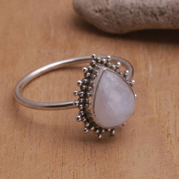 Alternate image for Jeweler Designed Rainbow Moonstone Cocktail Ring from Bali Teardrop Moon