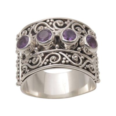 Alternate image for Amethyst and Sterling Silver Multi-Stone Ring from Bali Lucky Four