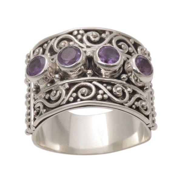 Alternate image for Amethyst and Sterling Silver Multi-Stone Ring from Bali Lucky Four