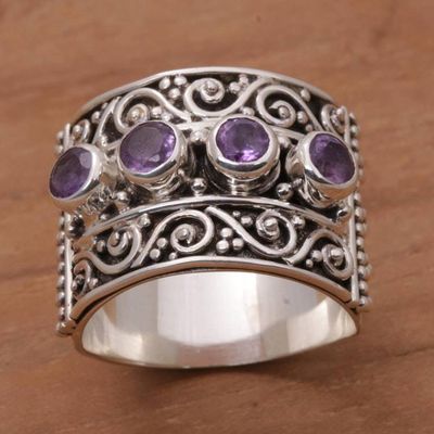 Alternate image for Amethyst and Sterling Silver Multi-Stone Ring from Bali Lucky Four