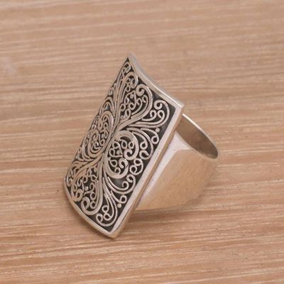 Alternate image for Sterling Silver Swirl Motif Cocktail Ring from Bali Swirling Shield