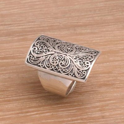Alternate image for Sterling Silver Swirl Motif Cocktail Ring from Bali Swirling Shield