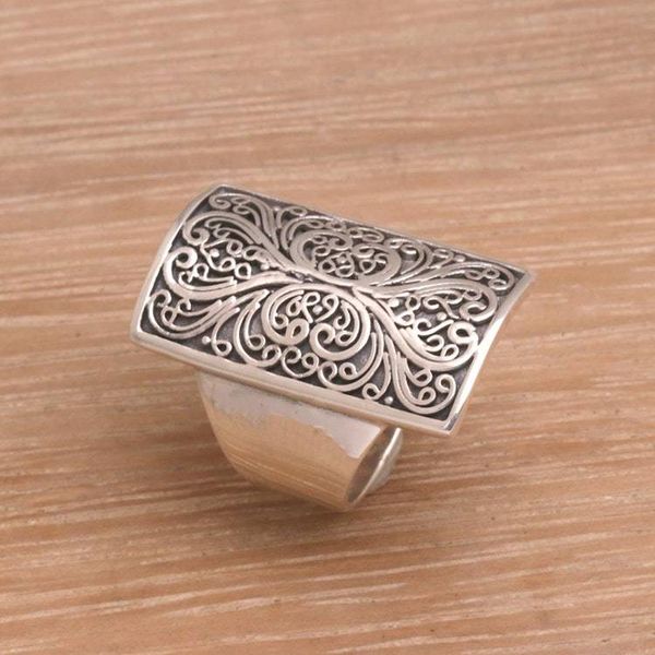 Alternate image for Sterling Silver Swirl Motif Cocktail Ring from Bali Swirling Shield