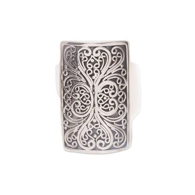 Alternate image for Sterling Silver Swirl Motif Cocktail Ring from Bali Swirling Shield