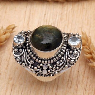 Alternate image for Labradorite and Blue Topaz Cocktail Ring from Bali Beguiling Soul