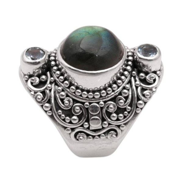 Alternate image for Labradorite and Blue Topaz Cocktail Ring from Bali Beguiling Soul
