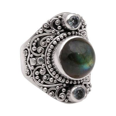 Alternate image for Labradorite and Blue Topaz Cocktail Ring from Bali Beguiling Soul