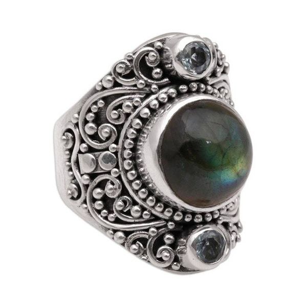 Alternate image for Labradorite and Blue Topaz Cocktail Ring from Bali Beguiling Soul