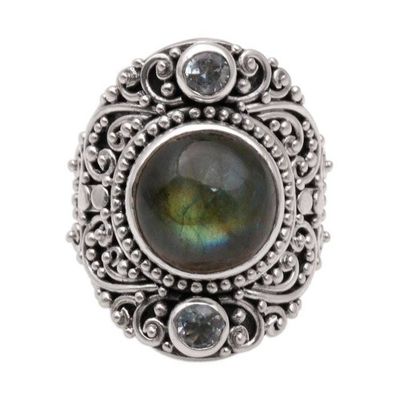 Alternate image for Labradorite and Blue Topaz Cocktail Ring from Bali Beguiling Soul