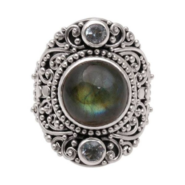 Alternate image for Labradorite and Blue Topaz Cocktail Ring from Bali Beguiling Soul
