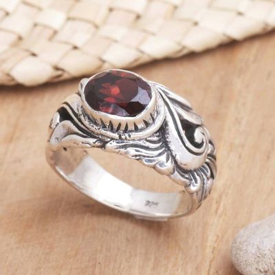 Primary image for Unique Sterling Silver and Garnet Ring Feminine Charm