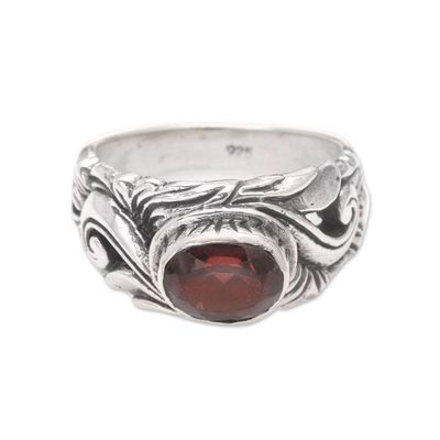 Alternate image for Unique Sterling Silver and Garnet Ring Feminine Charm