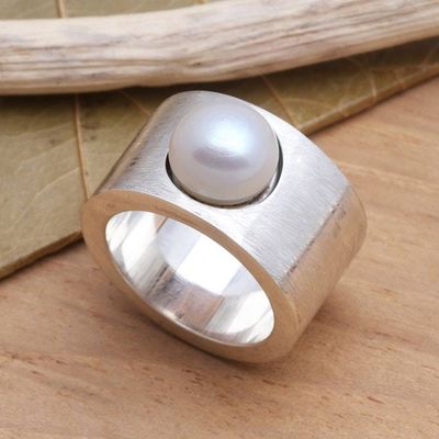 Primary image for Handmade Sterling Silver and Pearl Band Ring Simplicity