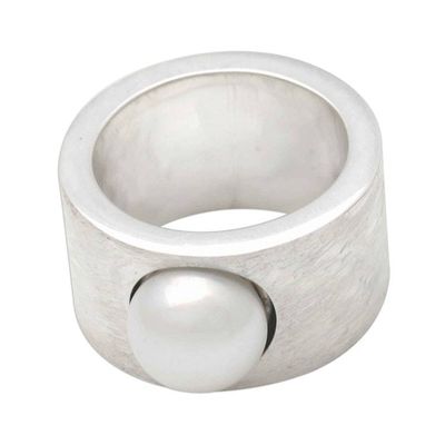 Alternate image for Handmade Sterling Silver and Pearl Band Ring Simplicity