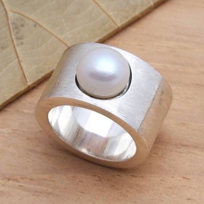 Alternate image for Handmade Sterling Silver and Pearl Band Ring Simplicity