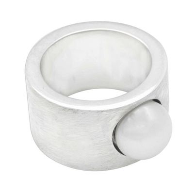 Alternate image for Handmade Sterling Silver and Pearl Band Ring Simplicity