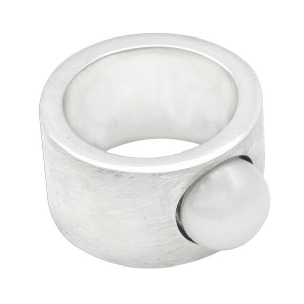 Alternate image for Handmade Sterling Silver and Pearl Band Ring Simplicity