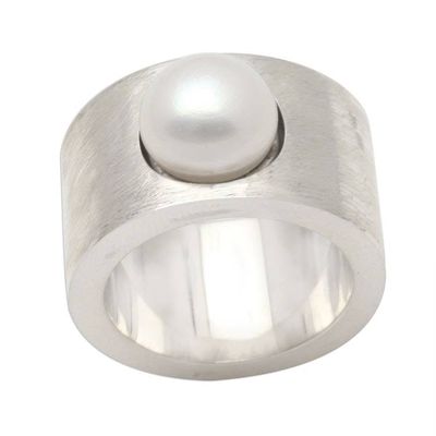 Alternate image for Handmade Sterling Silver and Pearl Band Ring Simplicity