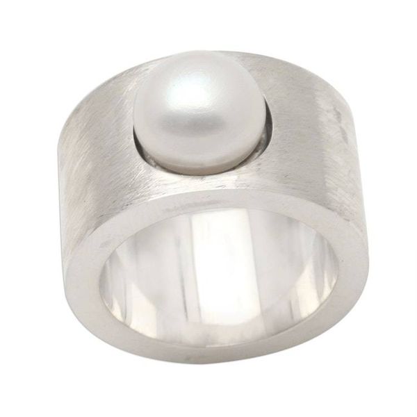 Alternate image for Handmade Sterling Silver and Pearl Band Ring Simplicity