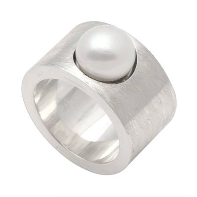 Alternate image for Handmade Sterling Silver and Pearl Band Ring Simplicity