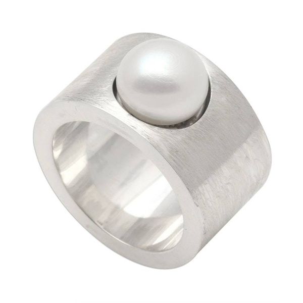 Alternate image for Handmade Sterling Silver and Pearl Band Ring Simplicity