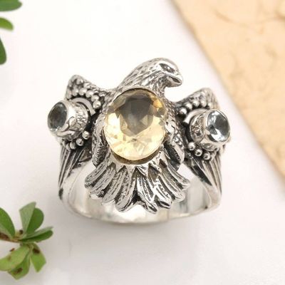 Main image for Sterling Silver Eagle Theme Ring with Citrine and Blue Topaz Golden Eagle
