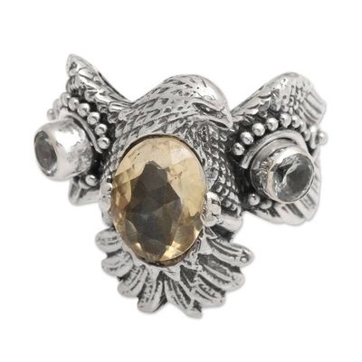 Alternate image for Sterling Silver Eagle Theme Ring with Citrine and Blue Topaz Golden Eagle