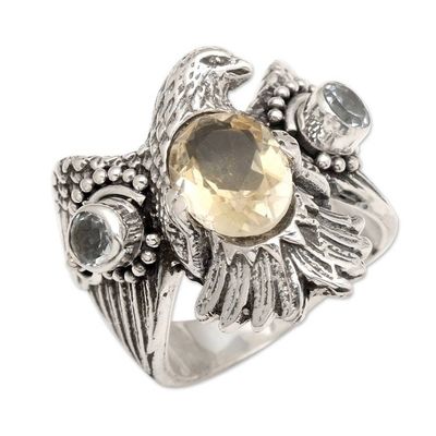Alternate image for Sterling Silver Eagle Theme Ring with Citrine and Blue Topaz Golden Eagle