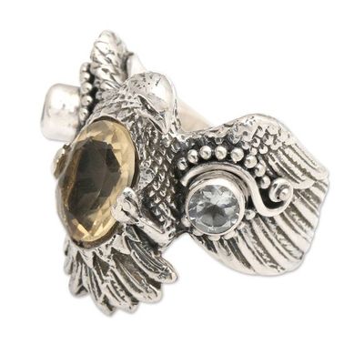 Alternate image for Sterling Silver Eagle Theme Ring with Citrine and Blue Topaz Golden Eagle