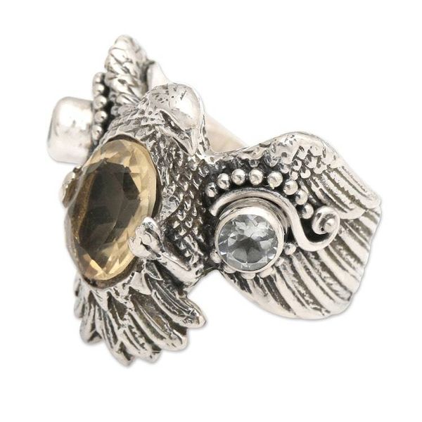 Alternate image for Sterling Silver Eagle Theme Ring with Citrine and Blue Topaz Golden Eagle