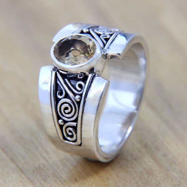 Alternate image for Sterling Silver Wide Band Ring with Citrine from Bali Yellow Karma
