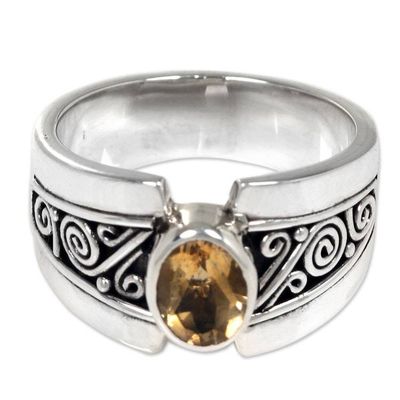Alternate image for Sterling Silver Wide Band Ring with Citrine from Bali Yellow Karma
