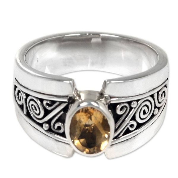 Alternate image for Sterling Silver Wide Band Ring with Citrine from Bali Yellow Karma