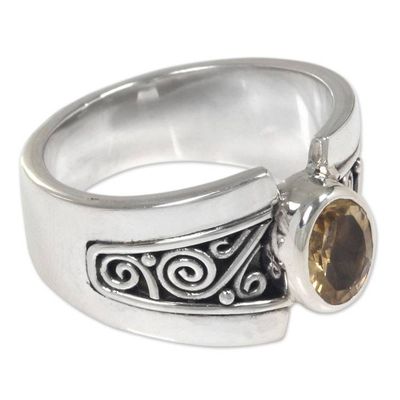 Alternate image for Sterling Silver Wide Band Ring with Citrine from Bali Yellow Karma