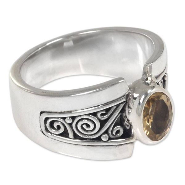 Alternate image for Sterling Silver Wide Band Ring with Citrine from Bali Yellow Karma