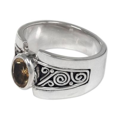 Alternate image for Sterling Silver Wide Band Ring with Citrine from Bali Yellow Karma