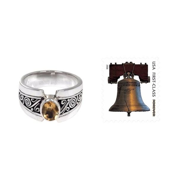 Alternate image for Sterling Silver Wide Band Ring with Citrine from Bali Yellow Karma