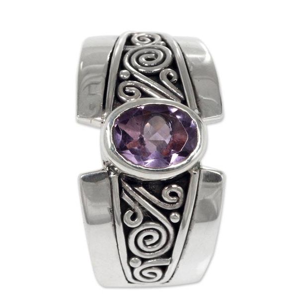 Alternate image for Artisan Crafted Sterling Silver Ring with Amethyst Purple Karma