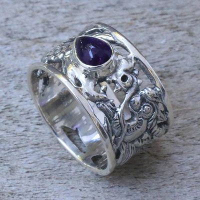 Alternate image for Sterling Silver and Amethyst Band Ring Dragon Guardian