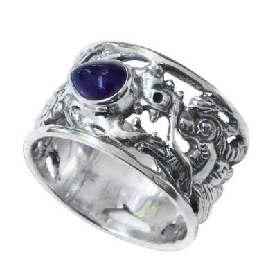 Alternate image for Sterling Silver and Amethyst Band Ring Dragon Guardian