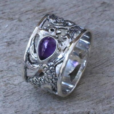 Alternate image for Sterling Silver and Amethyst Band Ring Dragon Guardian