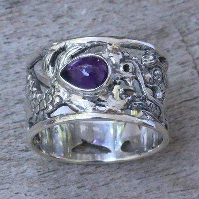 Alternate image for Sterling Silver and Amethyst Band Ring Dragon Guardian