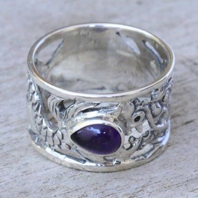 Alternate image for Sterling Silver and Amethyst Band Ring Dragon Guardian