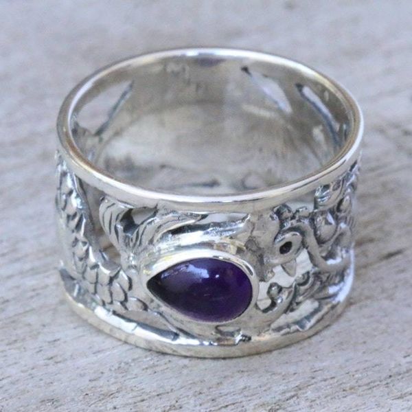 Alternate image for Sterling Silver and Amethyst Band Ring Dragon Guardian