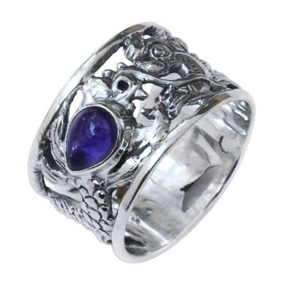 Alternate image for Sterling Silver and Amethyst Band Ring Dragon Guardian