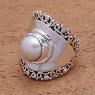 Alternate image for White Cultured Pearl Cocktail Ring Crafted in Bali Mountaintop in White