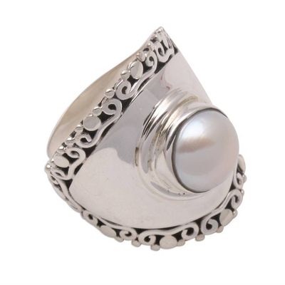Alternate image for White Cultured Pearl Cocktail Ring Crafted in Bali Mountaintop in White